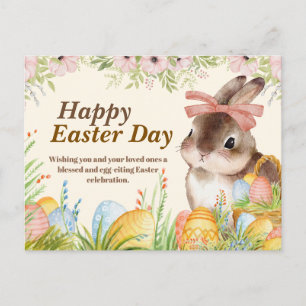Cartes Pour Fêtes Annuelles Joyeuse fête de Pâques au lavis floral Lapin au nœ