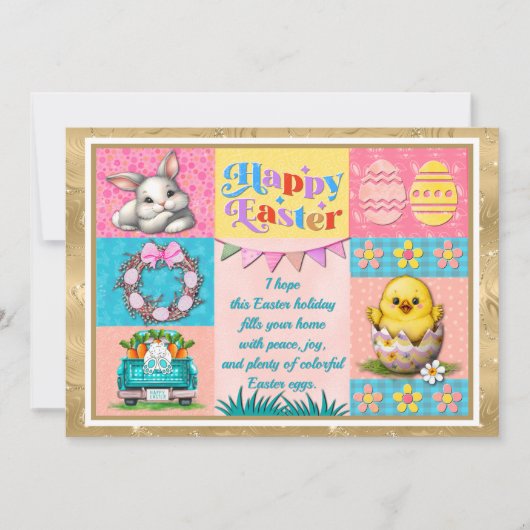 Cartes Pour Fêtes Annuelles Joyeuse fête de Pâques avec lapin, poussin, oeufs  (Devant)