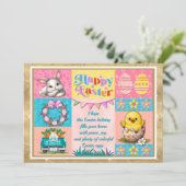 Cartes Pour Fêtes Annuelles Joyeuse fête de Pâques avec lapin, poussin, oeufs  (Debout devant)