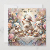 Cartes Pour Fêtes Annuelles Joyeuse fête de Pâques, thé party au mouton floral (Devant)