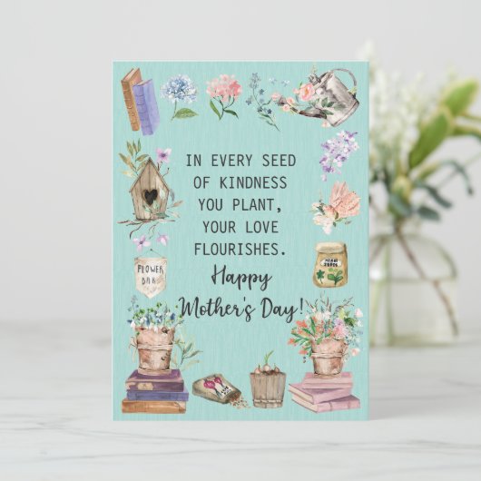 Cartes Pour Fêtes Annuelles Joyeuse Fête des Mères Aquarelle Jardin Floral (Debout devant)