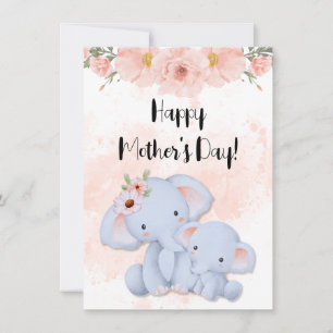 Cartes Pour Fêtes Annuelles Joyeuse fête des mères avec des éléphants de bébé