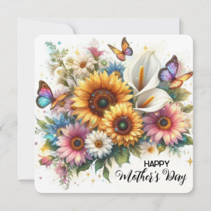 Cartes Pour Fêtes Annuelles Joyeuse Fête des Mères avec Fleurs et Papillons