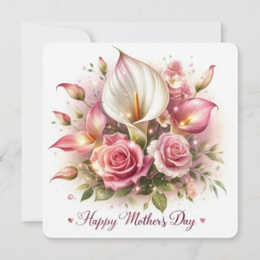 Cartes Pour Fêtes Annuelles Joyeuse Fête des Mères Calla Lilies et Roses (Devant)
