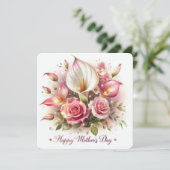 Cartes Pour Fêtes Annuelles Joyeuse Fête des Mères Calla Lilies et Roses (Debout devant)