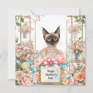 Cartes Pour Fêtes Annuelles Joyeuse fête des mères Chat siamois arrangeant des