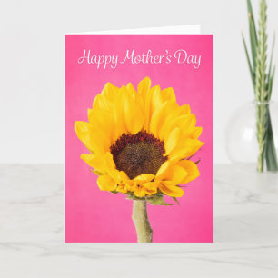 Cartes Pour Fêtes Annuelles Joyeuse Fête des Mères Fleur Jaune sur Fond Rose
