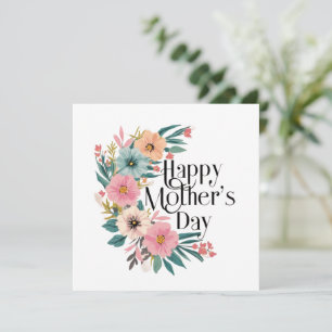 Cartes Pour Fêtes Annuelles Joyeuse Fête des Mères Fleurs côté droit Crème Ros