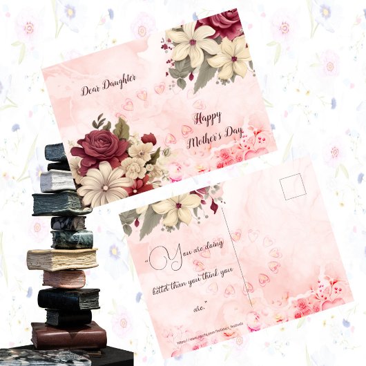 Cartes Pour Fêtes Annuelles Joyeuse Fête des mères Fleurs Rustiques Fille Rose