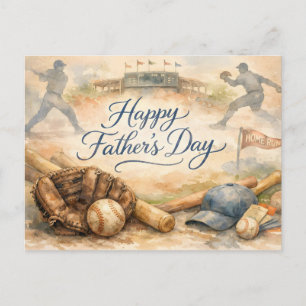 Cartes Pour Fêtes Annuelles Joyeuse Fête des Pères Fan de Baseball Aquarelle