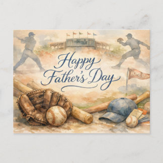 Cartes Pour Fêtes Annuelles Joyeuse Fête des Pères Fan de Baseball Aquarelle