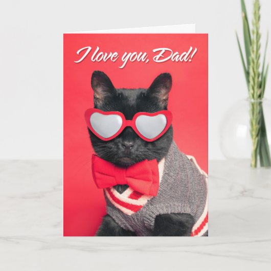 Cartes Pour Fêtes Annuelles Joyeuse Fête des Pères Papa Chat Noir en Chaleur L (Devant)