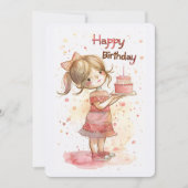Cartes Pour Fêtes Annuelles Joyeuse fille anniversaire avec gâteau (Devant)