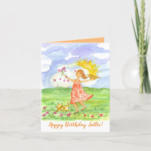 Cartes Pour Fêtes Annuelles Joyeuse Fille Anniversaire Fleurs de chien animal 