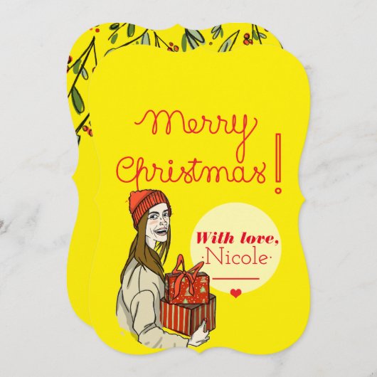 Cartes Pour Fêtes Annuelles Joyeuse fille de Noël avec cadeaux Joyeux vacances (Devant / Derrière)