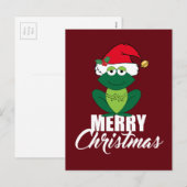 Cartes Pour Fêtes Annuelles Joyeuse grenouille de Noël à Santa Hat Rouge migno (Devant / Derrière)