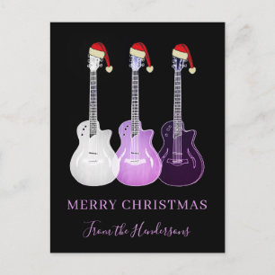 Cartes Pour Fêtes Annuelles Joyeuse guitare de Noël rose personnalisée
