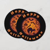 Cartes Pour Fêtes Annuelles Joyeuse lanterne d'Halloween araignées et chauves- (Devant / Derrière)