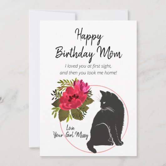 Cartes Pour Fêtes Annuelles Joyeuse maman d'anniversaire de Chat Floral (Devant)