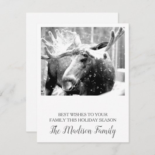 Cartes Pour Fêtes Annuelles Joyeuse Moose De Noël En Neige D'Hiver (Devant / Derrière)