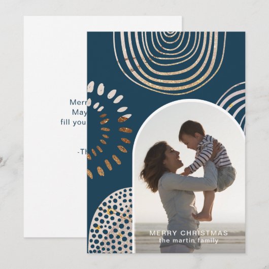 Cartes Pour Fêtes Annuelles Joyeuse photo de Noël avec message bleu (Devant / Derrière)