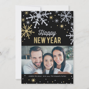 Cartes Pour Fêtes Annuelles Joyeuse photo du Nouvel An Silver and Gold Sparkle
