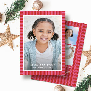Cartes Pour Fêtes Annuelles Joyeuse rayure lumineuse mignonne rose rouge photo