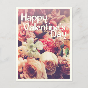 Cartes Pour Fêtes Annuelles Joyeuse Saint-Valentin avec bouquet de fleurs vint