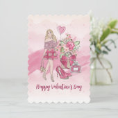 Cartes Pour Fêtes Annuelles Joyeuse Saint-Valentin Femme Blonde (Debout devant)