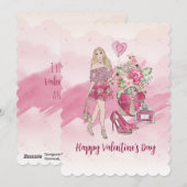 Cartes Pour Fêtes Annuelles Joyeuse Saint-Valentin Femme Blonde (Devant / Derrière)