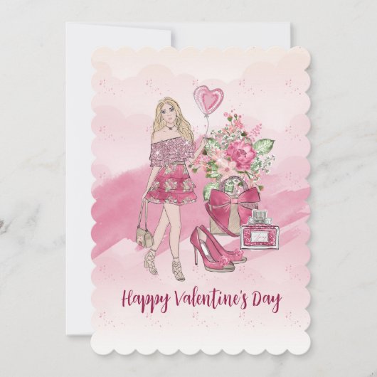 Cartes Pour Fêtes Annuelles Joyeuse Saint-Valentin Femme Blonde (Devant)