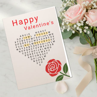 Cartes Pour Fêtes Annuelles Joyeuse Saint-Valentin, Mot Puzzle, Cœur, Rose