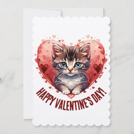 Cartes Pour Fêtes Annuelles Joyeuse Saint-Valentin Petit Chat avec Cœur (Devant)