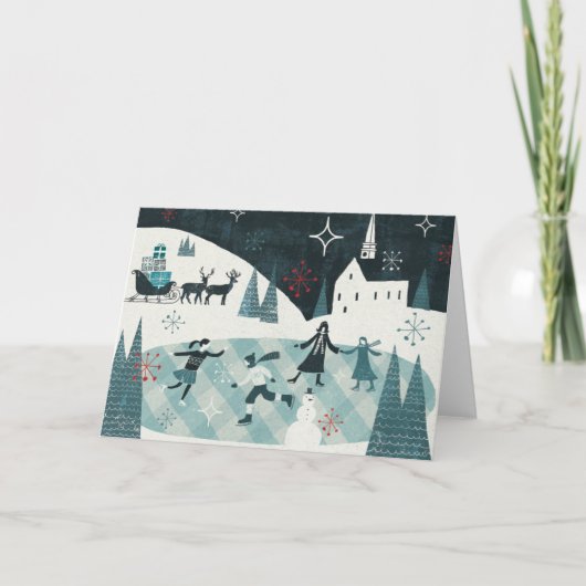 Cartes Pour Fêtes Annuelles Joyeuse scène de patinage de Christmastime (Devant)