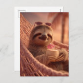 Cartes Pour Fêtes Annuelles Joyeuse Sloth Relaxant dans un hamac (Devant / Derrière)