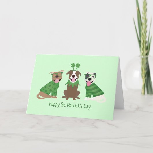 Cartes Pour Fêtes Annuelles Joyeuse St Patrick Chiens Pit Bull (Devant)