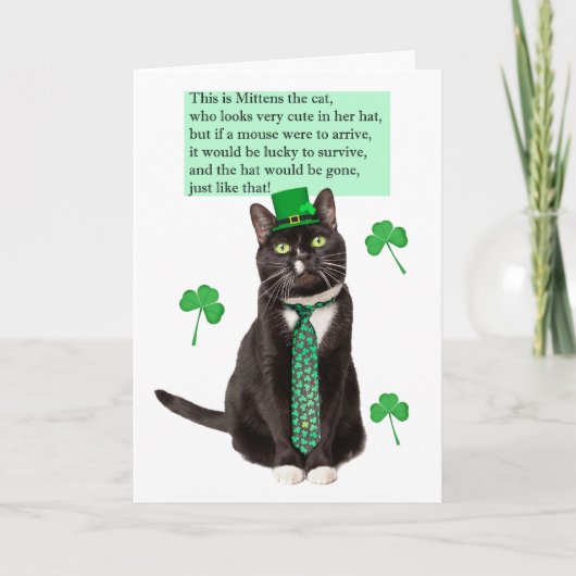 Cartes Pour Fêtes Annuelles Joyeuse St Patrick Day Limerick Drôle Chat (Devant)