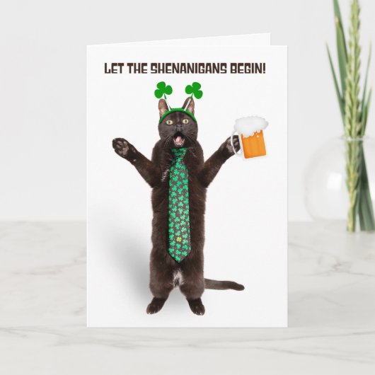 Cartes Pour Fêtes Annuelles Joyeuse St Patrick journée drôle chat dans cravate (Devant)