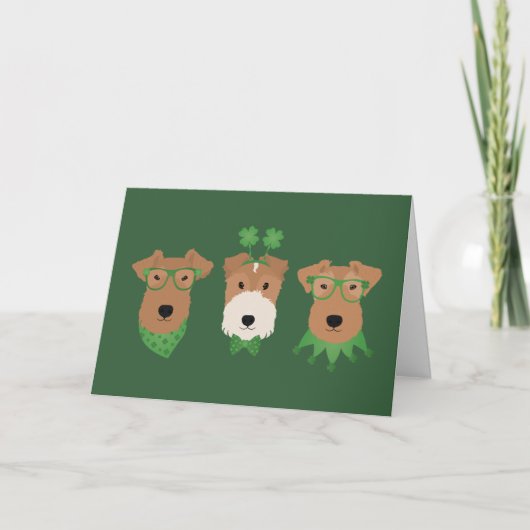 Cartes Pour Fêtes Annuelles Joyeuse St Patrick Welsh Wire Fox Terrier Chiens (Devant)