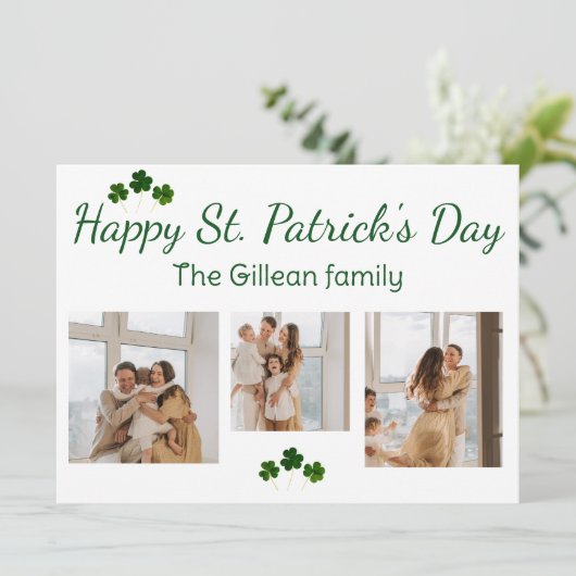 Cartes Pour Fêtes Annuelles Joyeuse St. patrick's day Shamrocks famille 3 phot (Debout devant)