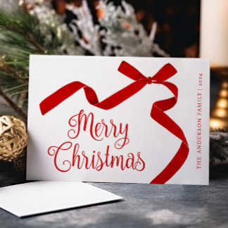 Cartes Pour Fêtes Annuelles Joyeuse typographie de Noël Bow rouge