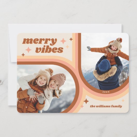 Cartes Pour Fêtes Annuelles Joyeuse Vibes Retro Arche 2 Photo (Devant)