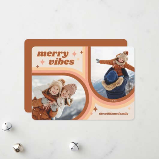 Cartes Pour Fêtes Annuelles Joyeuse Vibes Retro Arche 2 Photo (Devant/Arrière en situation)