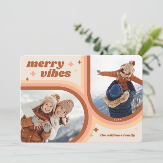 Cartes Pour Fêtes Annuelles Joyeuse Vibes Retro Arche 2 Photo (Debout devant)