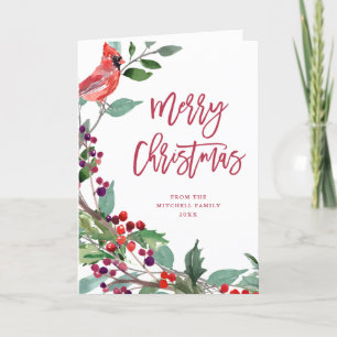 Cartes Pour Fêtes Annuelles Joyeuses baies de Noël La verdure et l'oiseau ro