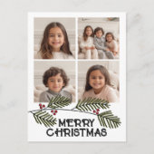 Cartes Pour Fêtes Annuelles Joyeuses Branches de Noël - 4 Photo Modern Script (Devant)