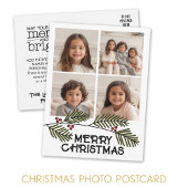 Cartes Pour Fêtes Annuelles Joyeuses Branches de Noël - 4 Photo Modern Script