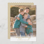 Cartes Pour Fêtes Annuelles Joyeuses Faux Gold Script Photo de Noël (Devant / Derrière)