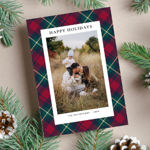 Cartes Pour Fêtes Annuelles Joyeuses Fêtes 2 Photos Fun Plaid Simple Classique