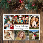 Cartes Pour Fêtes Annuelles Joyeuses fêtes 6 photo Collage Noël<br><div class="desc">Carte de Noël simple et moderne avec "Happy Holidays" dans un script élégant,  6 photos de vos personnages préférés et des moments de la dernière année et de votre nom de famille et de l'année.</div>